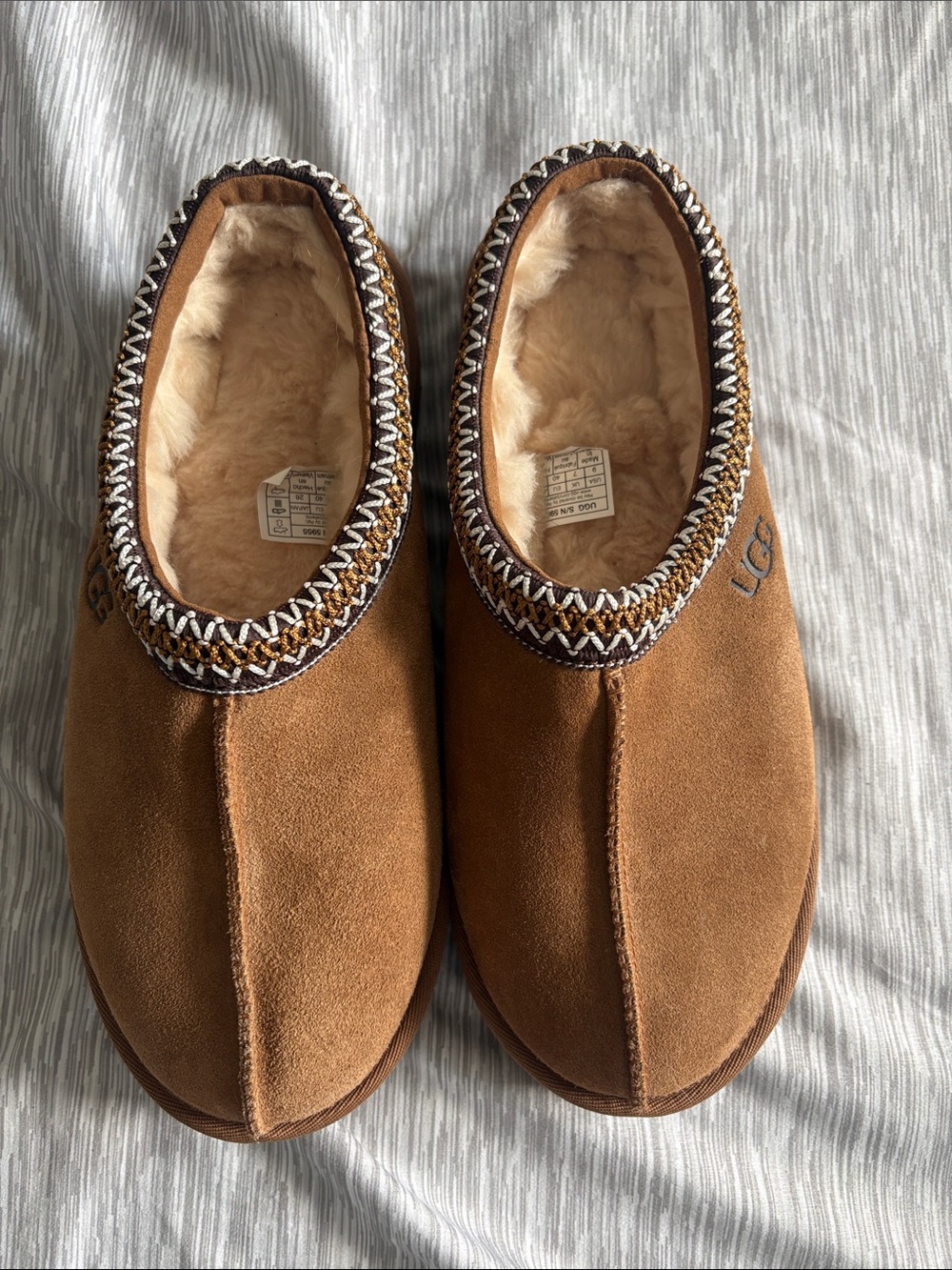 UGG Chestnut Brown Suede Shearling-Lined Slip-Ons